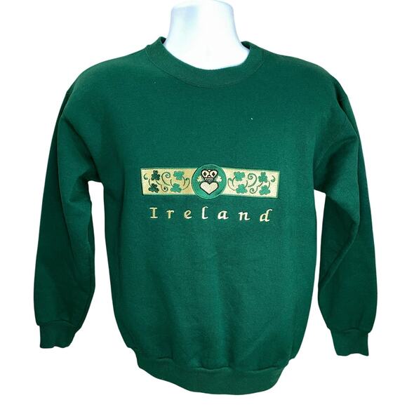 Ireland Green Hanes ComfortBlend Sweatshirt Size S Floral Heart Graphic Pullover - Picture 1 of 7